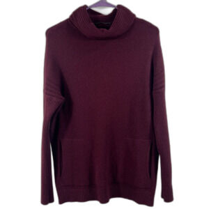 Cyrus Women's Cowl Neck Ribbed Burgundy Tunic Sweater 0488